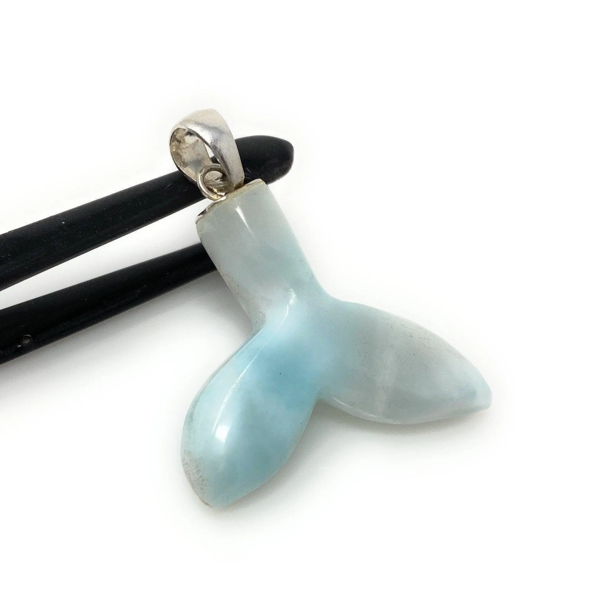 14g Larimar Mermaid Tail Pendant, Sterling Silver Pendant, Bohemian