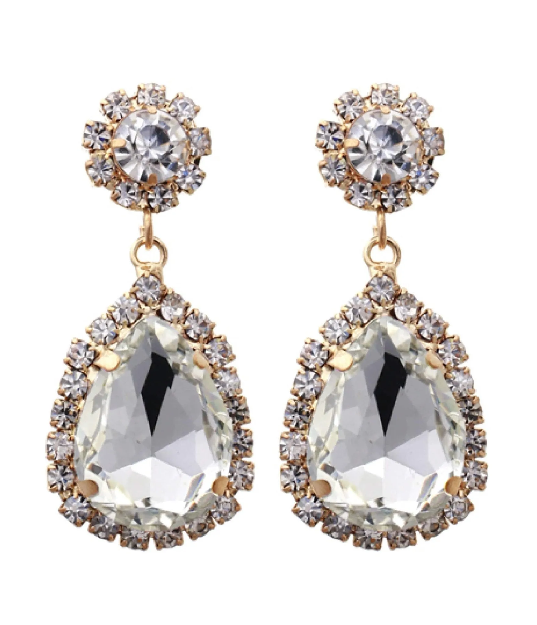 1920s Silver Rhinestone Teardrop Dangle Earrings