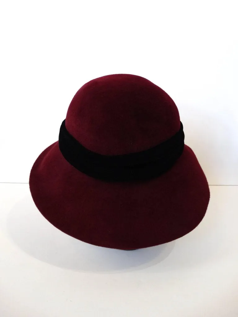 1960s Yves Saint Laurent Bordeaux Cloche Bow Hat