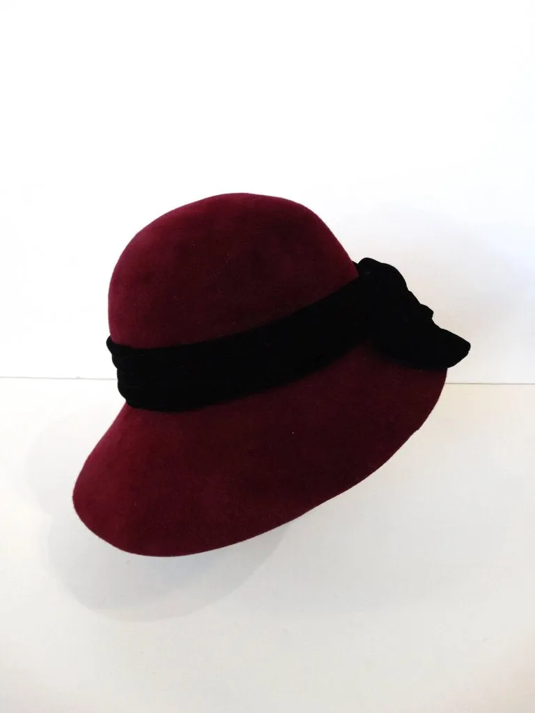 1960s Yves Saint Laurent Bordeaux Cloche Bow Hat