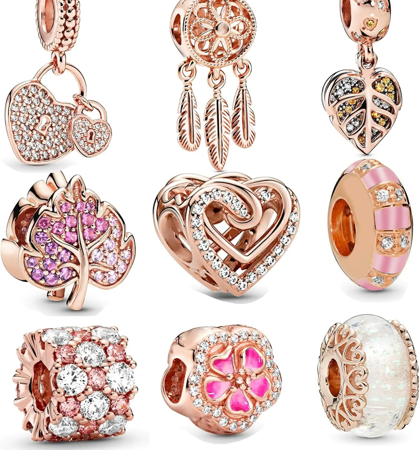 9 Pack Silver Bead Charms for Pandora Bracelets and Necklaces Charm for Woman Dangle Pendant Beads Set