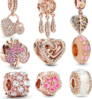 9 Pack Silver Bead Charms for Pandora Bracelets and Necklaces Charm for Woman Dangle Pendant Beads Set
