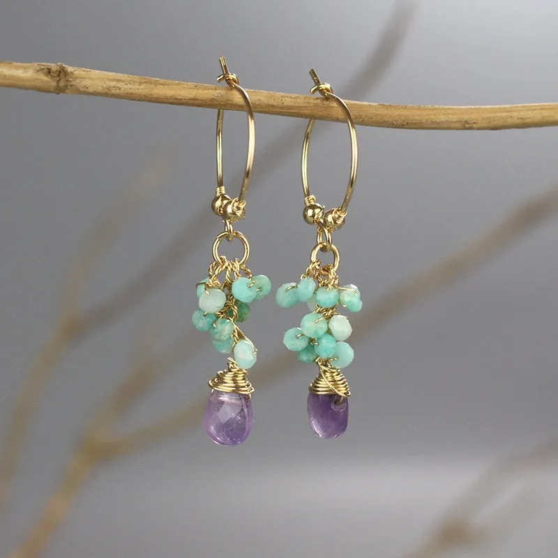 Amazonite Cluster Hoop Earrings