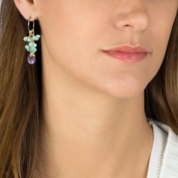 Amazonite Cluster Hoop Earrings