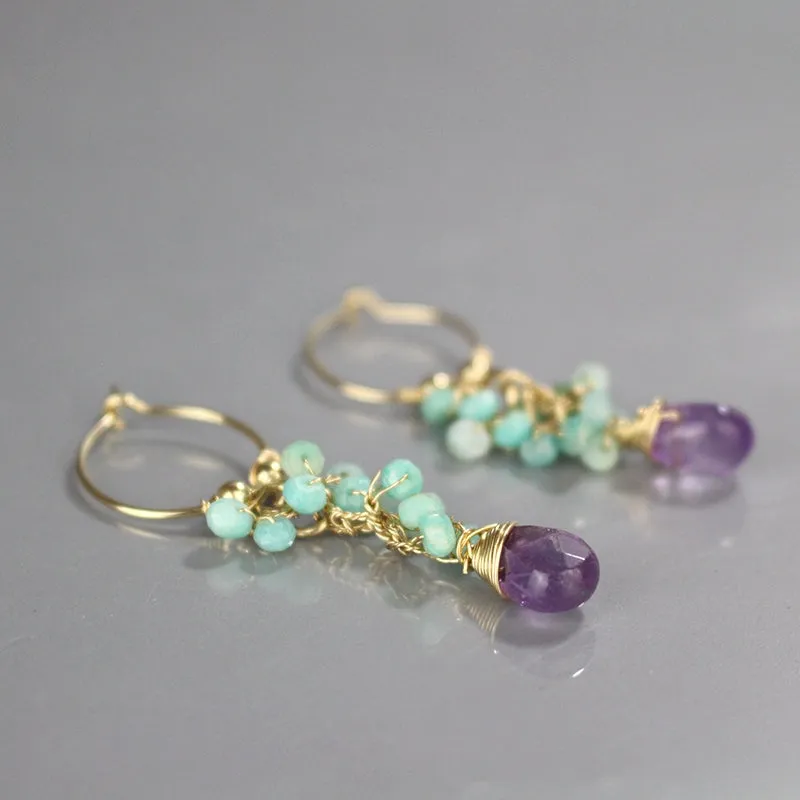 Amazonite Cluster Hoop Earrings