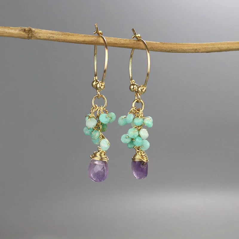 Amazonite Cluster Hoop Earrings