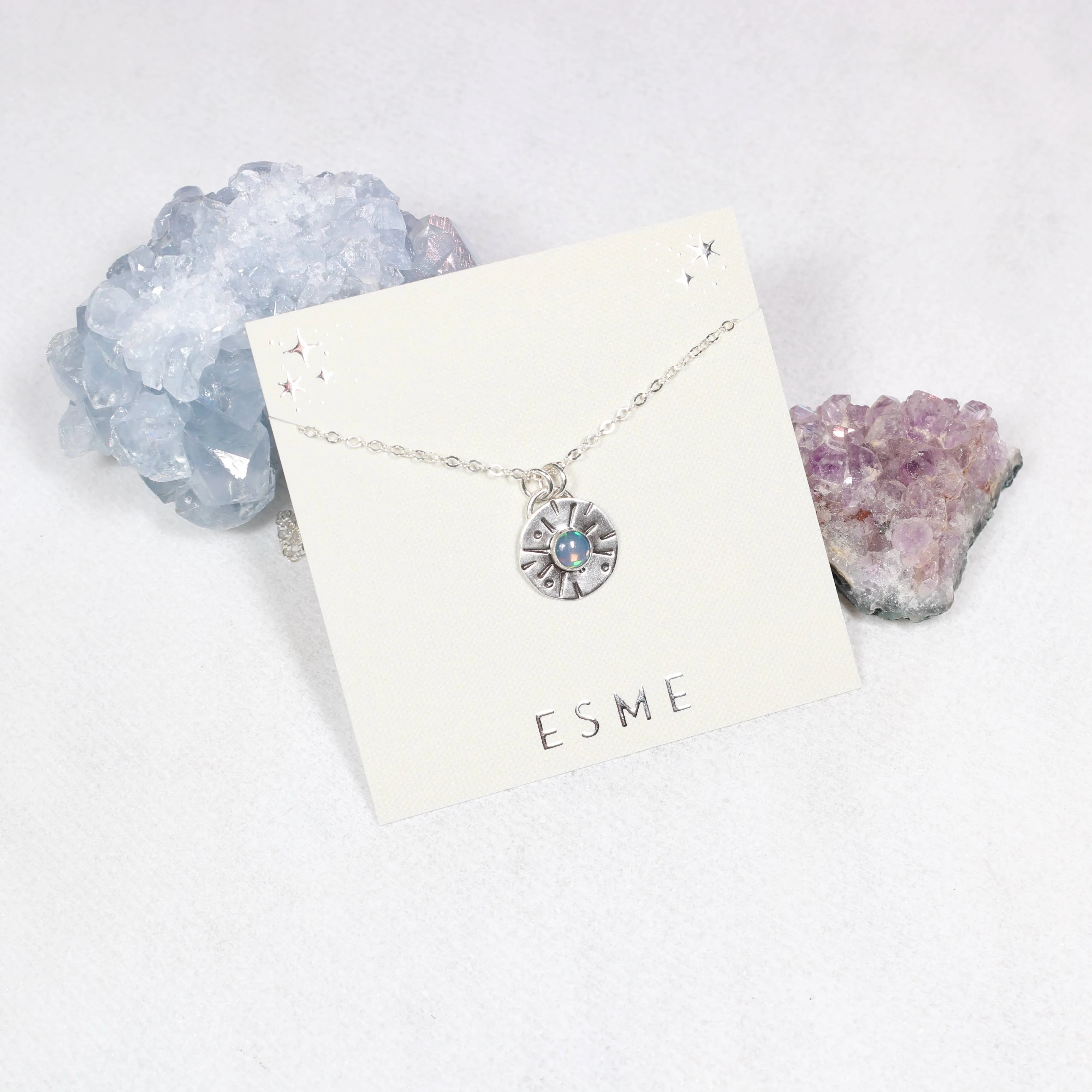 Bohemian Natural Gemstone Necklace in Stamped Silver