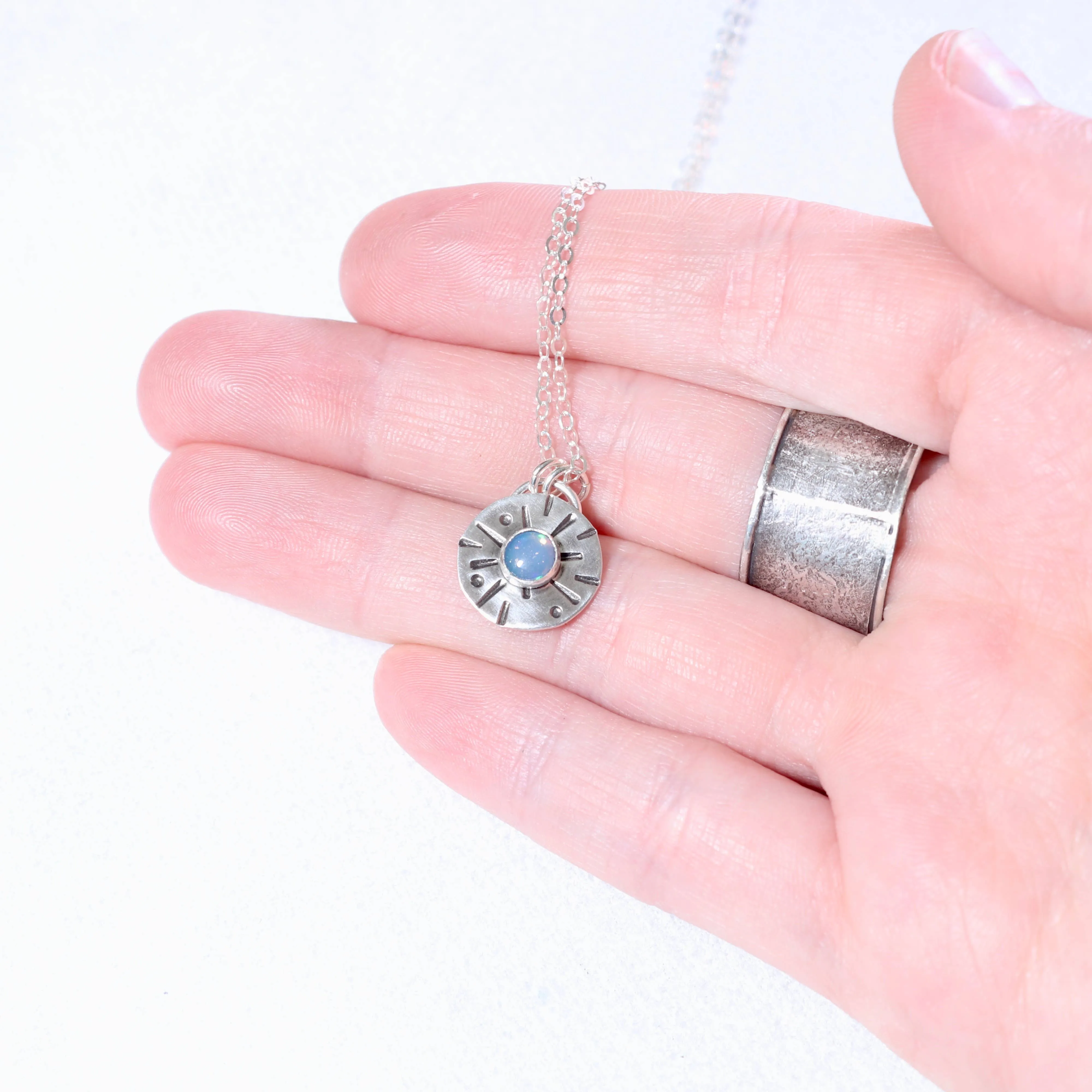 Bohemian Natural Gemstone Necklace in Stamped Silver