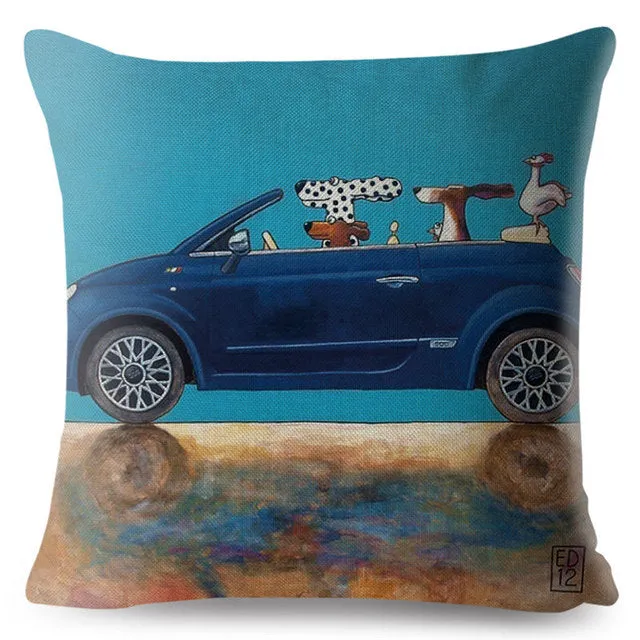 Classic Cars Driving Dalmatian Pillow Case