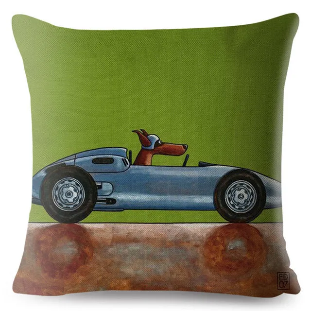 Classic Cars Driving Dalmatian Pillow Case