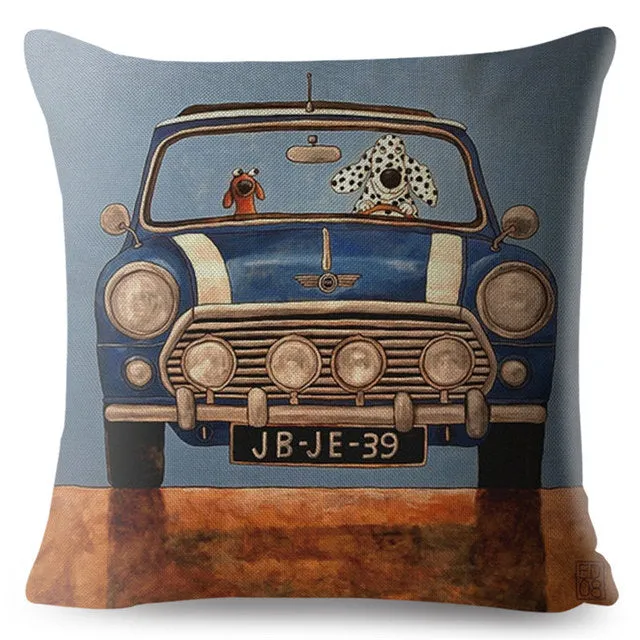 Classic Cars Driving Dalmatian Pillow Case