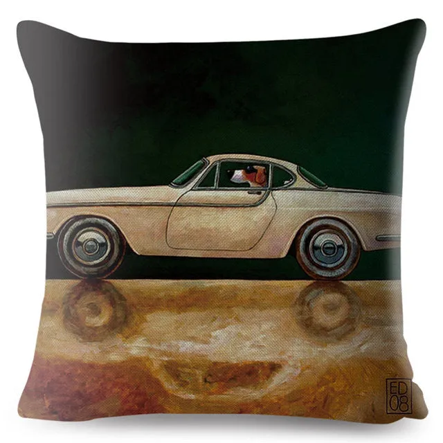 Classic Cars Driving Dalmatian Pillow Case