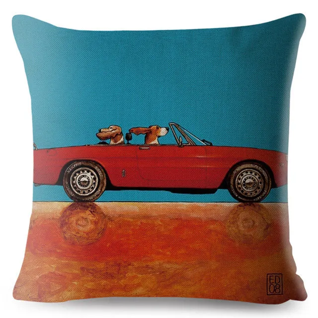 Classic Cars Driving Dalmatian Pillow Case
