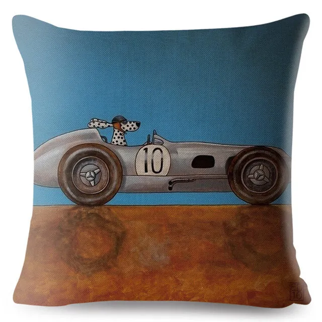 Classic Cars Driving Dalmatian Pillow Case
