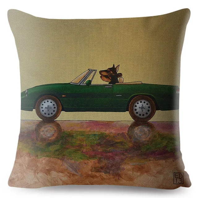 Classic Cars Driving Dalmatian Pillow Case