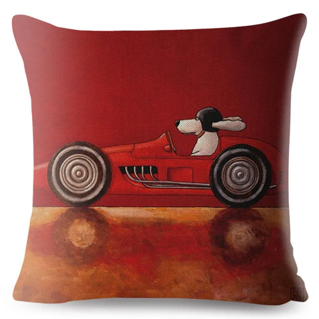 Classic Cars Driving Dalmatian Pillow Case