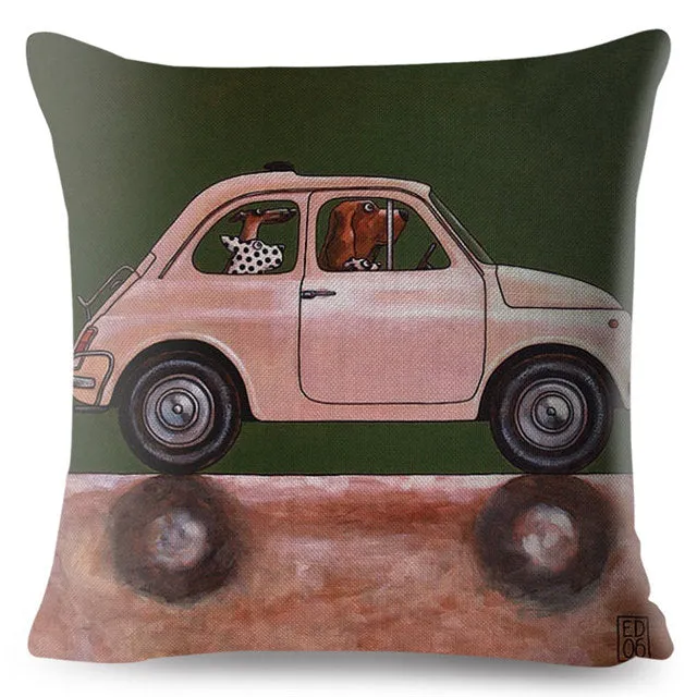 Classic Cars Driving Dalmatian Pillow Case