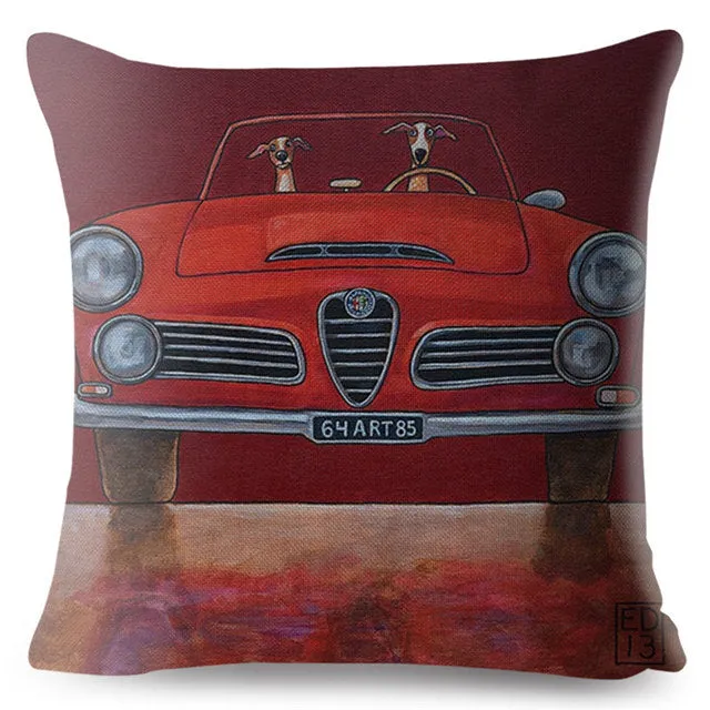 Classic Cars Driving Dalmatian Pillow Case