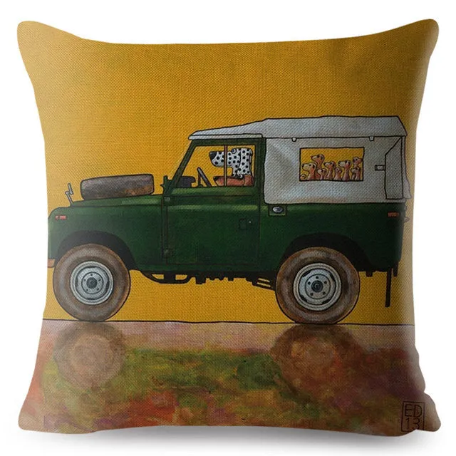 Classic Cars Driving Dalmatian Pillow Case