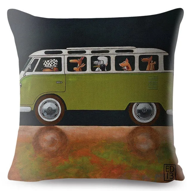 Classic Cars Driving Dalmatian Pillow Case