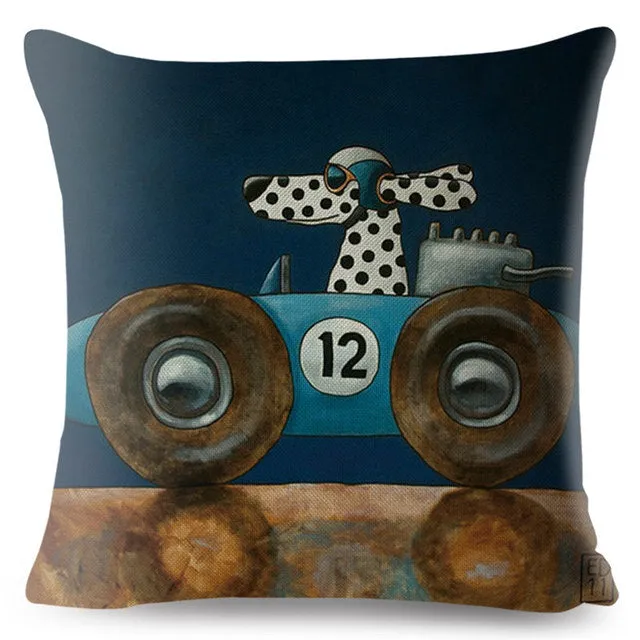 Classic Cars Driving Dalmatian Pillow Case