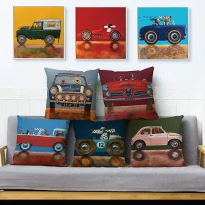 Classic Cars Driving Dalmatian Pillow Case