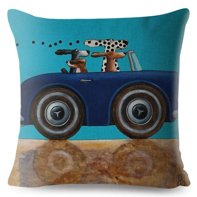 Classic Cars Driving Dalmatian Pillow Case