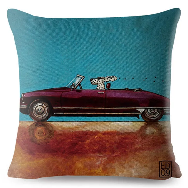 Classic Cars Driving Dalmatian Pillow Case