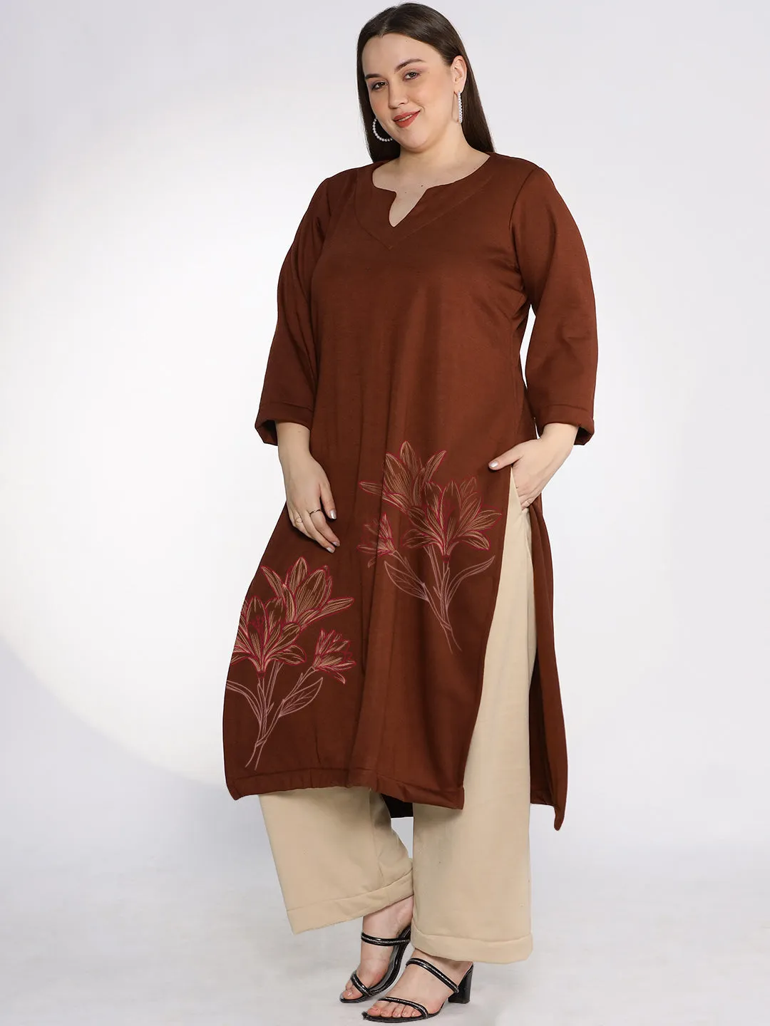 Coffee Fleece LongKurta - IvoryLily