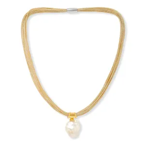 Decus large baroque 'fireball' cultured freshwater pearl drop on multi-strand gold necklace