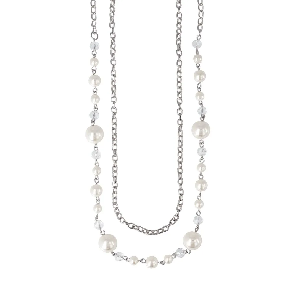 Double Strand Long Pearl Necklace