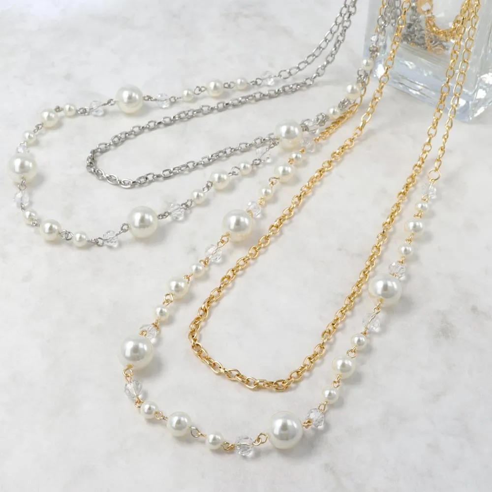 Double Strand Long Pearl Necklace