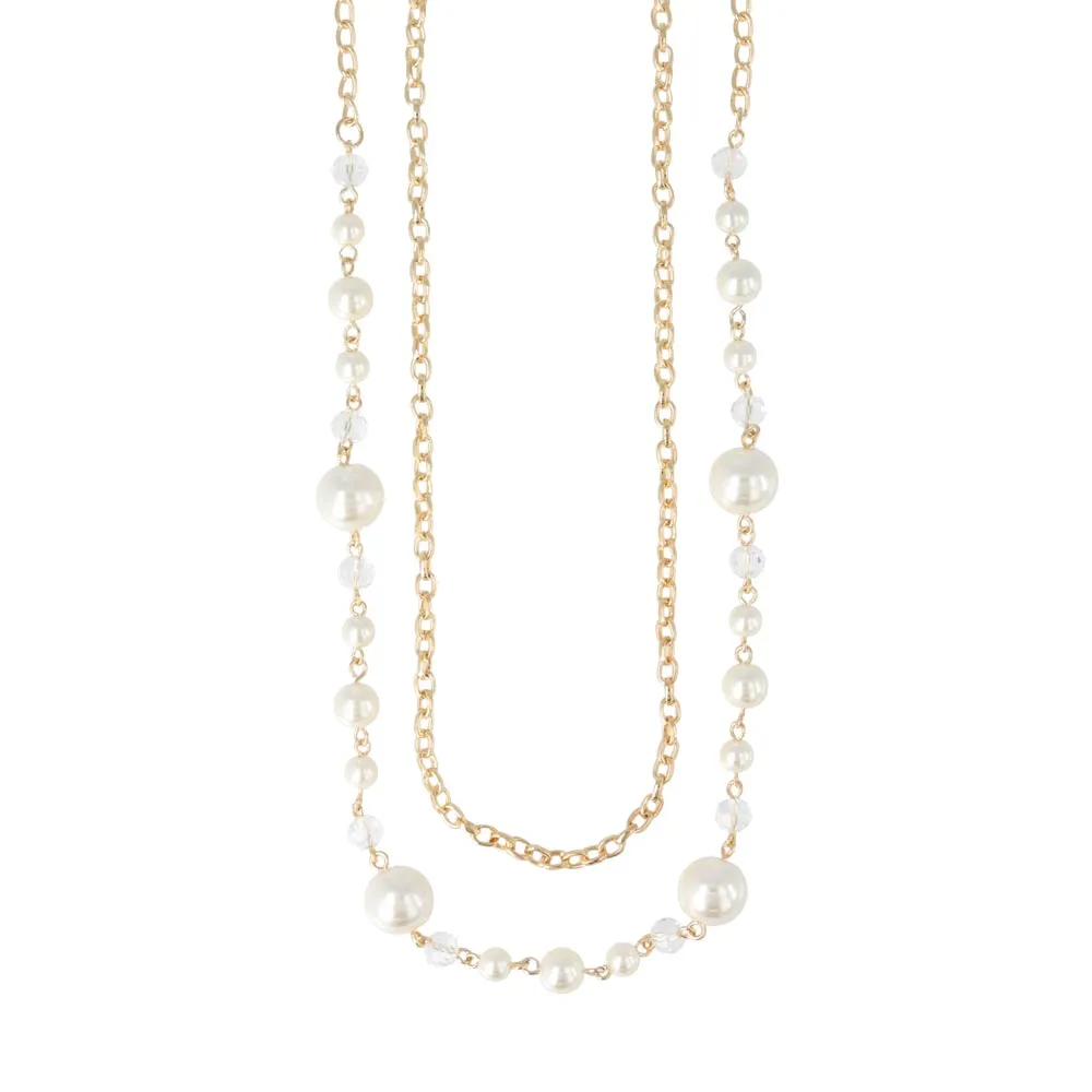 Double Strand Long Pearl Necklace