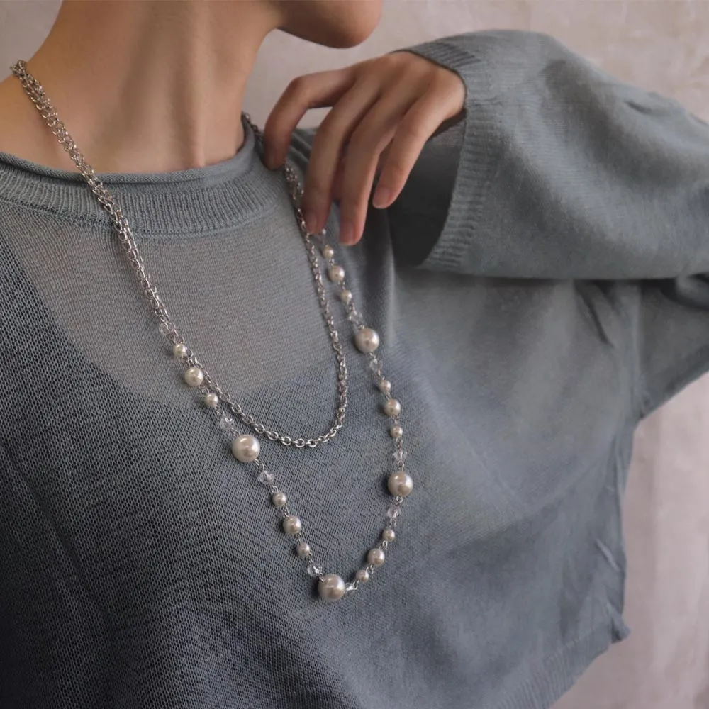 Double Strand Long Pearl Necklace