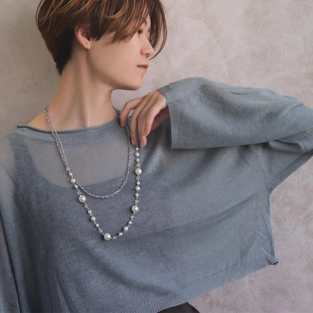 Double Strand Long Pearl Necklace