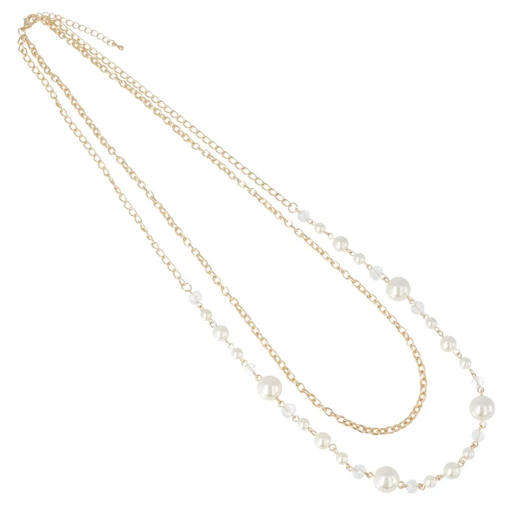 Double Strand Long Pearl Necklace