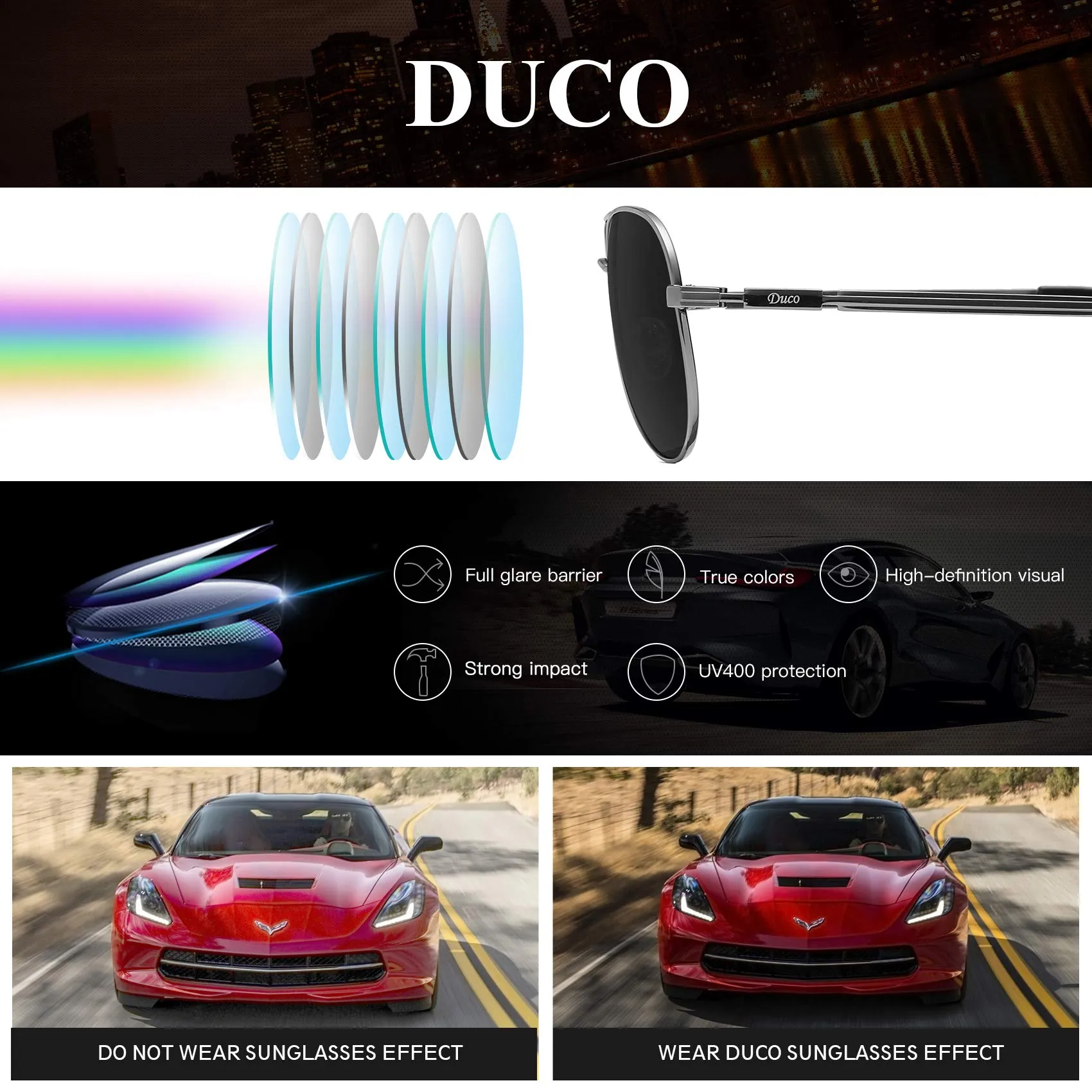 DUCO  Polarized Sunglasses for Men and Women 3025K