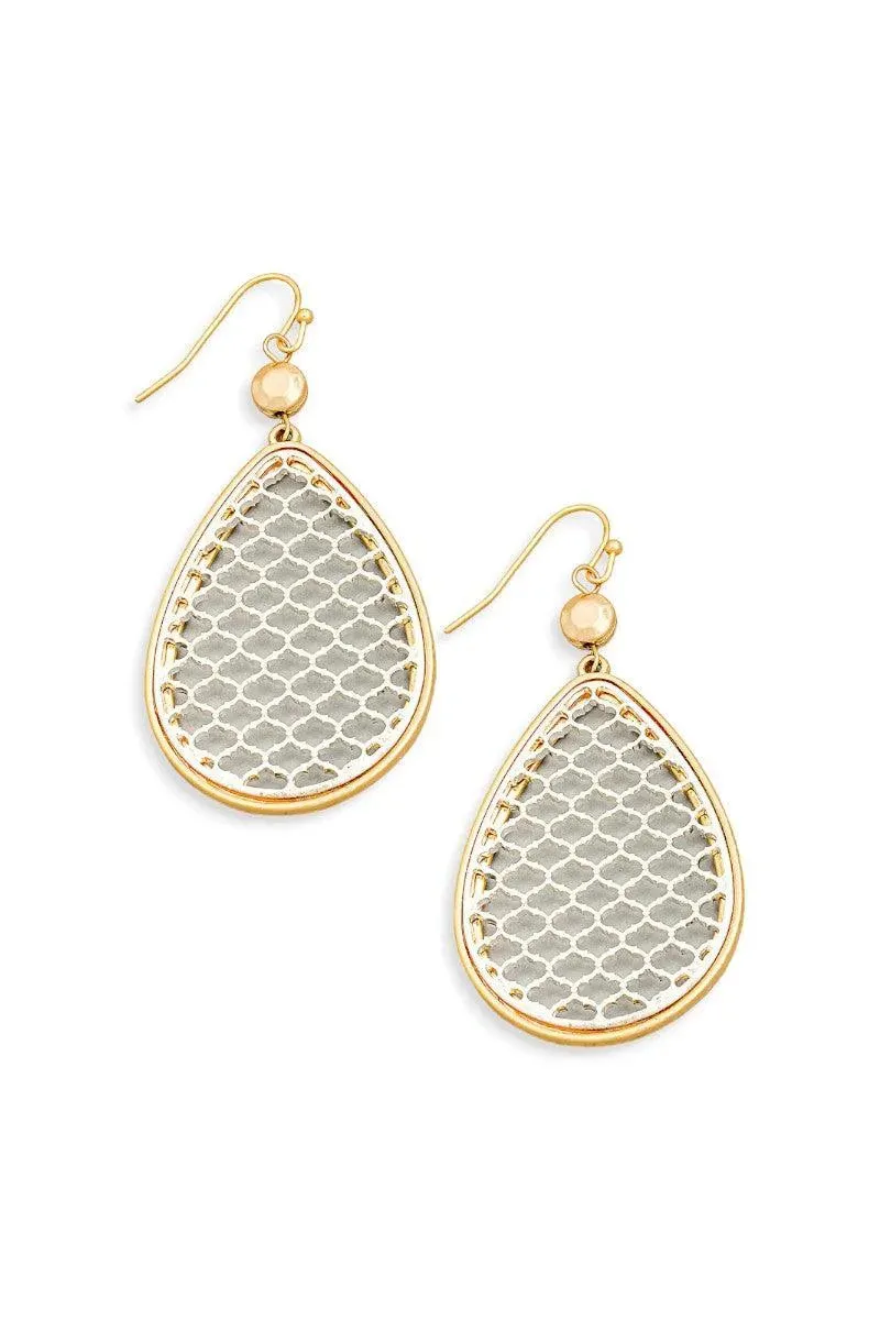Ethnic Teardrop Filigree Mesh Drop Earrings