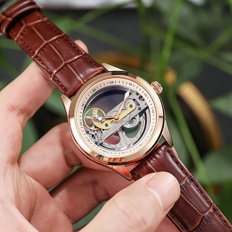 Fashion Transparent Single Bridge Men Tourbillon Automatic Mechanical Wristwatches