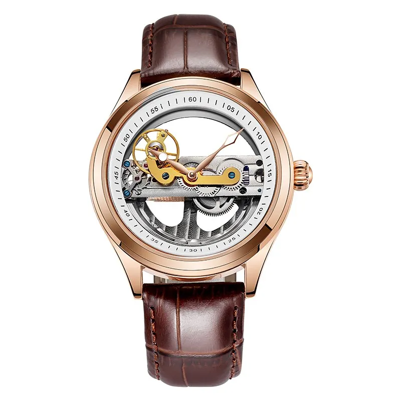 Fashion Transparent Single Bridge Men Tourbillon Automatic Mechanical Wristwatches