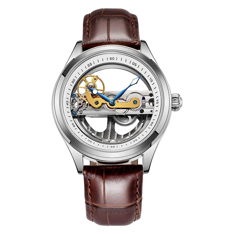 Fashion Transparent Single Bridge Men Tourbillon Automatic Mechanical Wristwatches