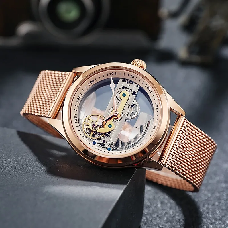 Fashion Transparent Single Bridge Men Tourbillon Automatic Mechanical Wristwatches