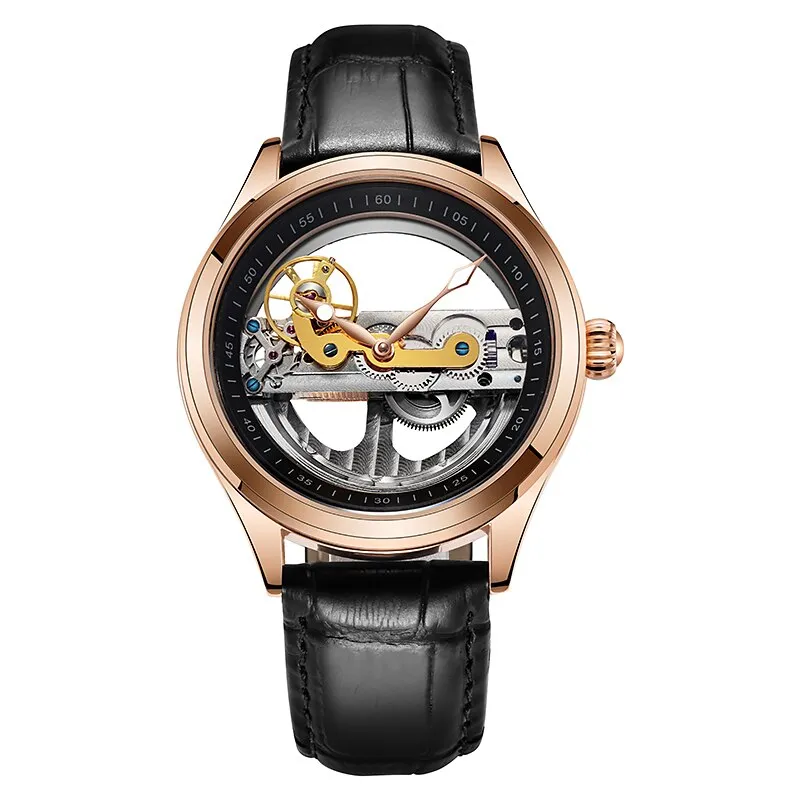 Fashion Transparent Single Bridge Men Tourbillon Automatic Mechanical Wristwatches