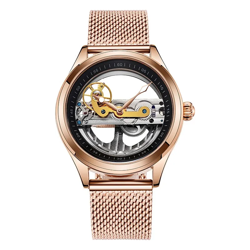 Fashion Transparent Single Bridge Men Tourbillon Automatic Mechanical Wristwatches