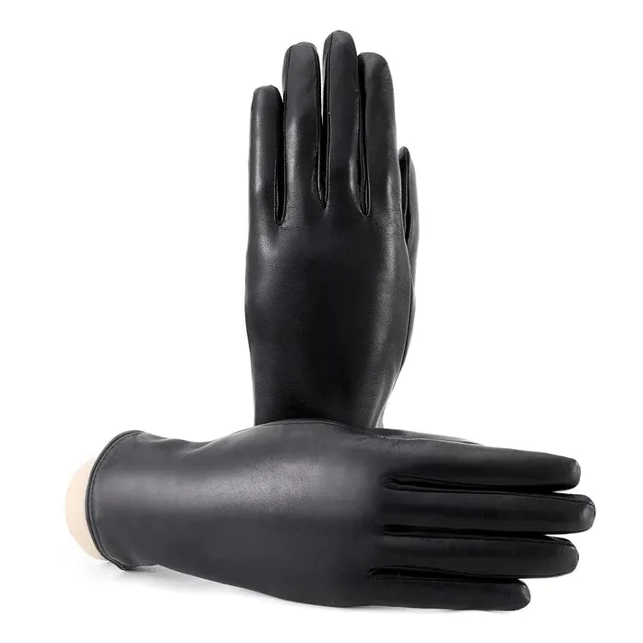 Gala Gloves Womens Basic Black Soft Nappa Leather Gloves With Palm Opening And Cashmere Lining