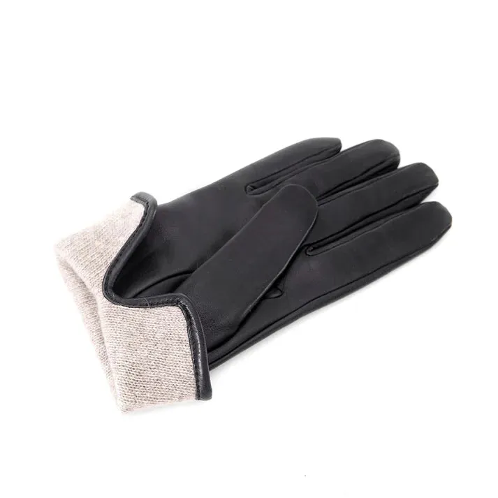 Gala Gloves Womens Basic Black Soft Nappa Leather Gloves With Palm Opening And Cashmere Lining