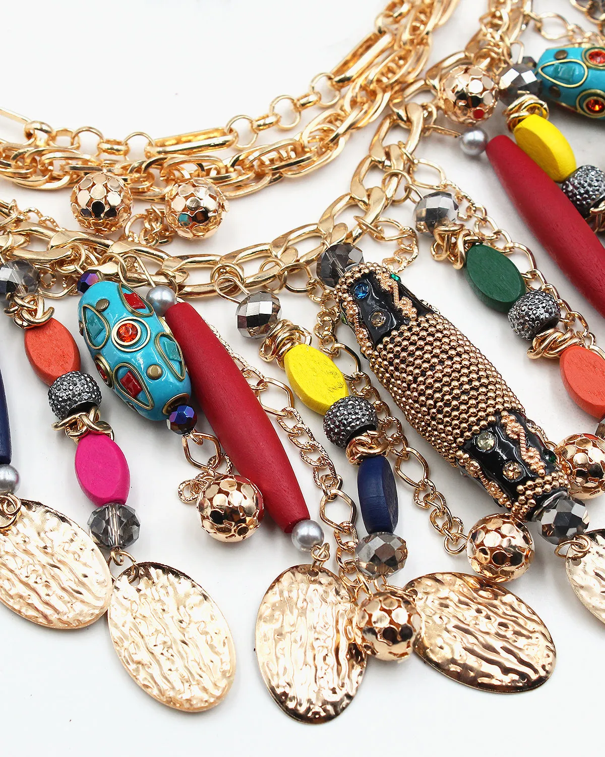 Gold & Wood Multiple Layered Necklace Set