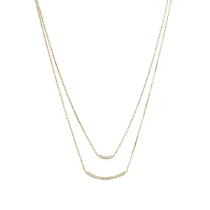 Gold Plated Double Strand Curved CZ Bar Necklace
