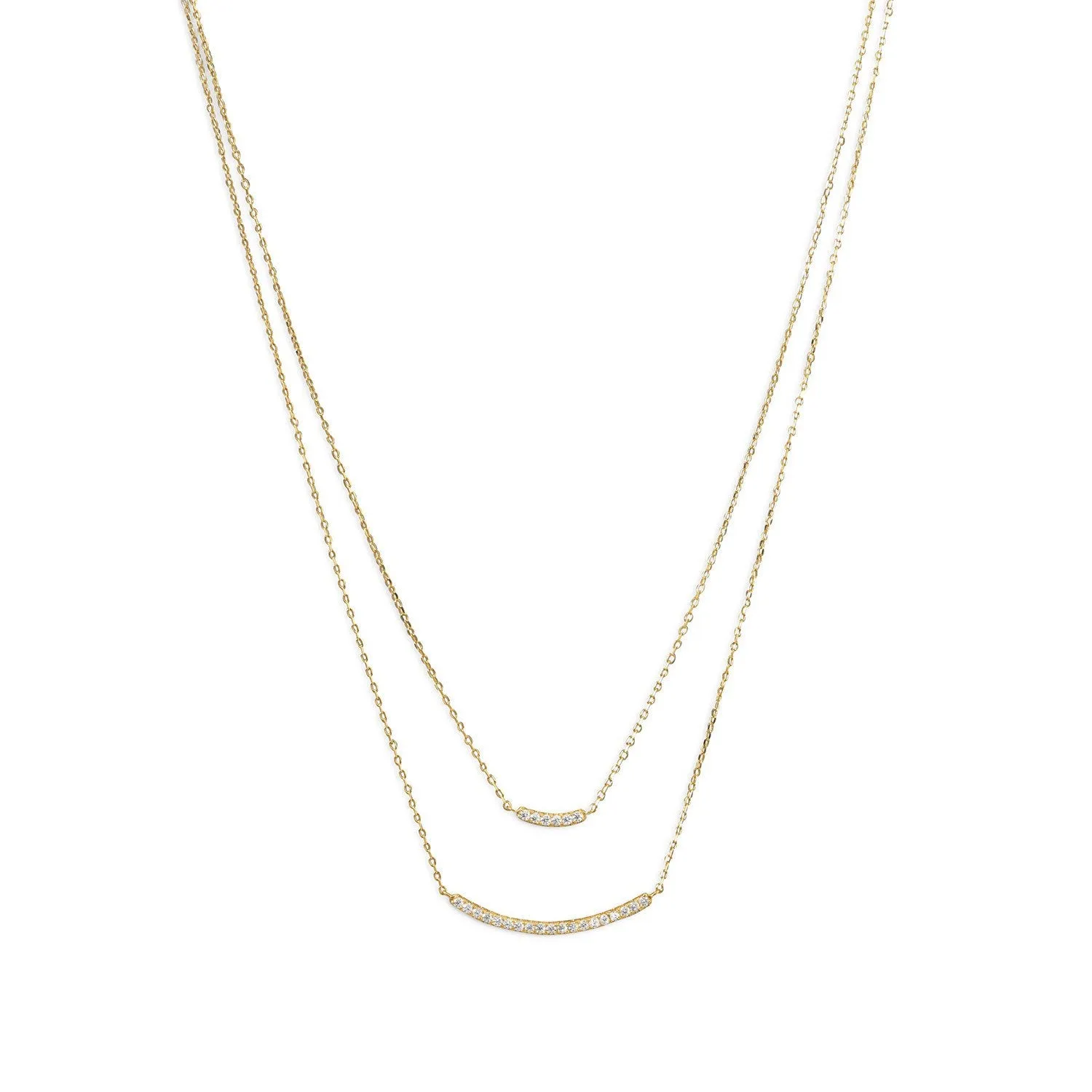 Gold Plated Double Strand Curved CZ Bar Necklace