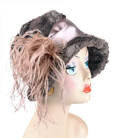 Grace Cloche Style Hat - Cuddly Faux Fur in Gray Only (One Medium left-Satin Band SA21-04CHM - Champagne Sash)